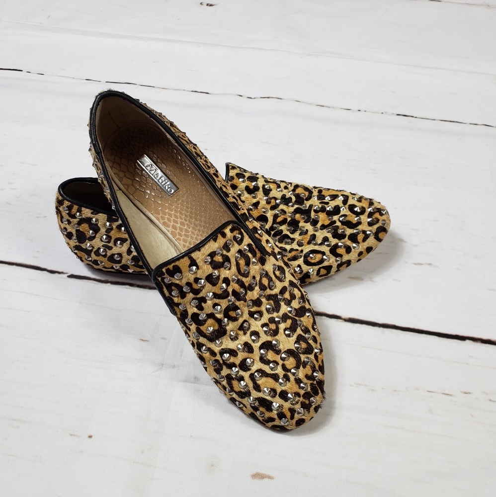 Matiko studded animal print cheetah leather flats